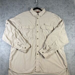 The North Face Mens XL Safari Hiking Fishing Shirt Tan Long Sleeve Button Down